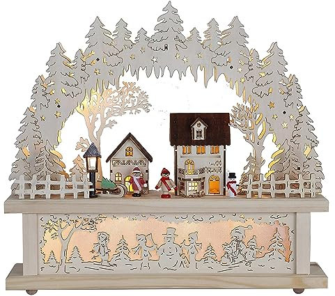 LED Fensterleuchter Village LED Schwibbogen Batteriebetrieben, Weihnachtsdekoration, Lichterbogen