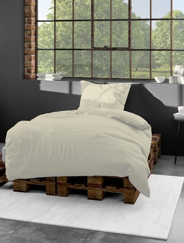 Bierbaum Bettwäsche 3899, Mako-Satin, 100% Baumwolle, Designed in Germany, Natur 81, 155 x 220 + 40 x 80 cm, Komfortgröße