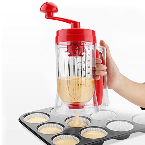Pancake Pastella Dispenser 800ml 3,5 Tazza Plastica Biscotto Torta Waffles Pastella Dispenser con manovella, Crema Speratator Tazza Frullatore Macchina per Bakeware