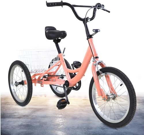 16 Zoll Dreirad für Kinder, Fahrrad mit 3 Rädern aus hochwertigem Stahl und Korb Single-Speed-Dreirad, 3-Rad Cruiser mit Korb, 3 Räder Kinderfahrräder Für Jungen/Mädchen (Hellorange, 16 zoll)