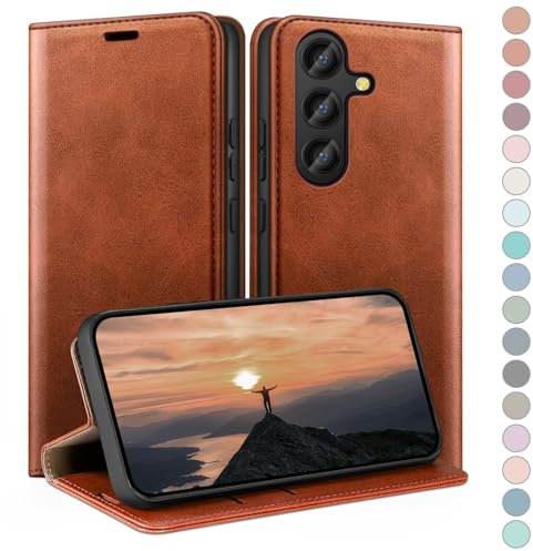 HUOUH für Samsung Galaxy S24 Hülle mit RFID Schutzhülle aus Lederhülle Handyhülle,360 Grad Schutz Case,Kartenfach Leder ständer Handy hülle für Samsung S24 Klapphülle Wallet Cover Hellbraun