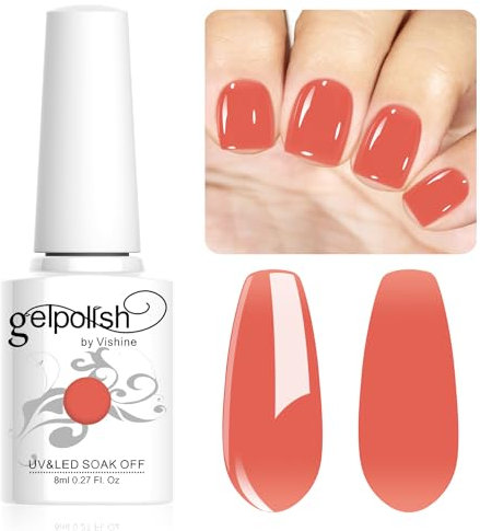 Vishine Vernis Semi-Permanent Neutre Transparent,8ml Jelly Rouge Corail Vernis à ongles Gel Naturel French Manucure Nail Art UV LED Soak Off Gel #L152