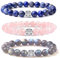 MetJakt Natürliche 8 mm Edelsteine Heilung Crystal Stretch Perlen Armband Armreif mit 925 Sterling Silber Double Happiness Anhänger (3,Labradorit,Rosa Quarz,Lapislazuli)