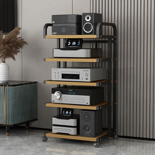 Beweglicher Medienständer, 5-stufiger beweglicher AV-Medienständer, Eckregal, CD-Player-Ständer, Rack, Audioturm mit Holzregalen (Farbe: B)