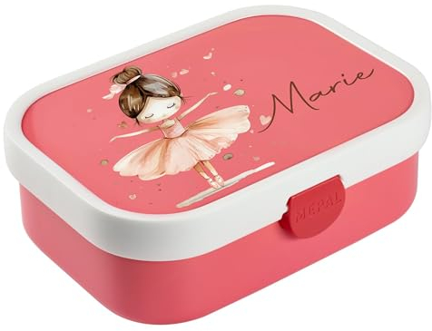 wolga-kreativ Mepal Campus Brotdose Kinder mit Fächern - Personalisierte Lunchbox mit Namen für Schule, Kindergarten und Einschulung - Motiv Ballerina Prinzessin