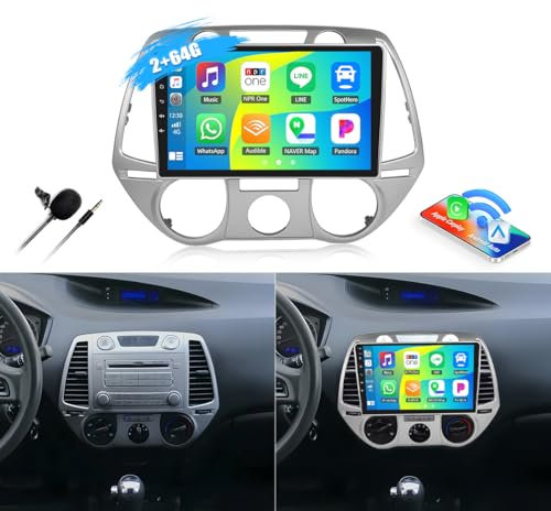 8Core 2G+64G CAMECHO Android 13 Radio de Coche para Hyundai i20 2008-2012 con GPS Carplay Android Auto, Pantalla de 9 Pulgadas con Bluetooth RDS 32EQ DSP Mirror Link