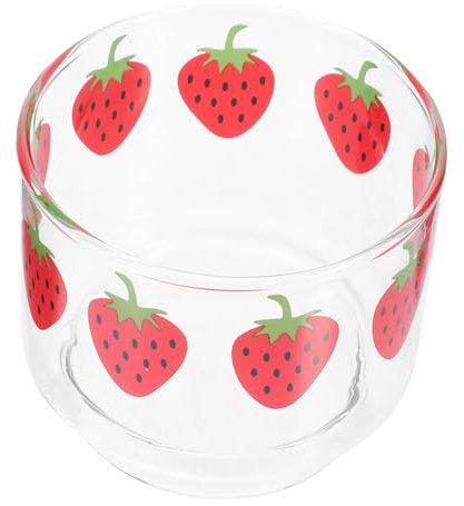 CIYODO Glasbecher Mit Erdbeermuster Durchsichtige Tassen Für Kaffee Tee Wasser Saft Cocktails Zuhause Café