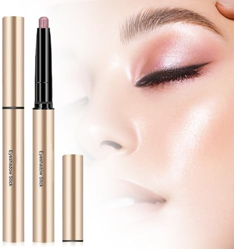 Wasserfester Glitzer Lidschattenstift, 2024 Neuestes 2 Stück Wasserfester Glitzer Lidschatten Stift, Glitter Lidschatten Stick Schimmer Glitter Perle Creme Lidschatten Stick (01 Rosa)