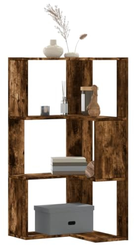 vidaXL Eckregal, Bücherregal Regal 3 Böden, Standregal Bücherschrank für Wohnzimmer, Aktenregal Büroregal Wandregal, Räuchereiche Holzwerkstoff