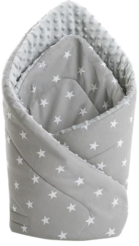 Medi Partners Einschlagdecke Steckkissen Minky 100% Baumwolle 75x75cm Babyhörnchen doppelseitig weich ganzjährig multifunktional antiallergisch Babys (Stars mit grau Minky)