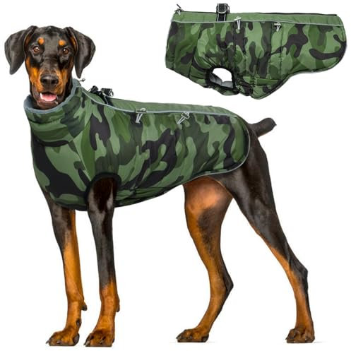 Hjyokuso Hundemantel Wasserdicht, Hundejacke Winter, Hundemantel Mit Geschirr Für Kleine Mittelgroße Grosse Hunde, Winddichte Wintermantel Hund Mit Reflektorstreifen Und ReißVerschluss - XXXL