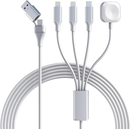 4 in 2 iPhone und iWatch Ladekabel für Apple Watch/iPhone/iPad/Airpods - Langes USB A/C zu iWatch Kabel + Lightning Ladekabel mit Apple Carplay [MFi Certified], 6Ft/1.8M