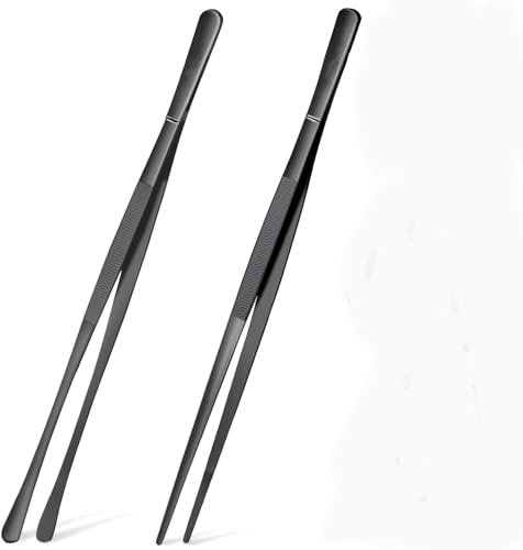 Küchenzangen Set,2 Stück 30cm Kochpinzette Zangen Küchenpinzette Grillpinzette Pinzette küche Edelstahl Professionelle Küchenwerkzeuge zum Küche,Essen,Grillen,Kochen,Meeresfrüchte(Schwarz)