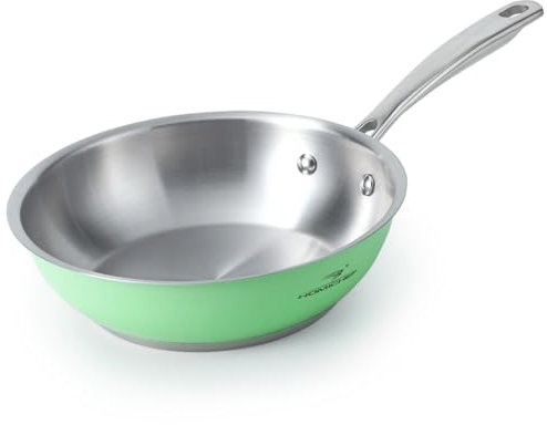 HOMICHEF 20 CM Verde Menta Sartén de Acero Inoxidable sin Níquel No Tóxico - Sin Revestimiento Sartén Pequeña de Inducción para Comidas Solas