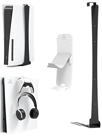 EJGAME Wall Mount Shelf Bundle Compatible with PS5(Disc/Digital) Edition, Sturdy Steel Wall Mount Bracket with Controller & Headphone Holder Hanger