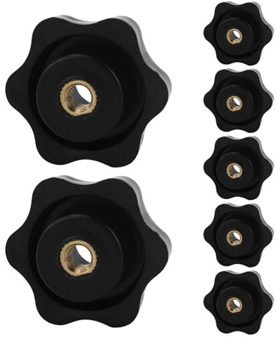 Lot de 7 boutons de serrage M6, écrous en étoile en plastique, écrou à poignée étoile, trou traversant, bouton de serrage pour écrous avec filetage intérieur, vis à tête étoile pour machines et