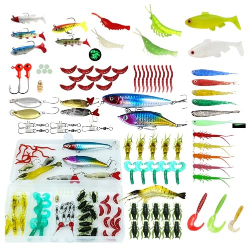 Angelzubehör,Forellenköder,Angel Adventskalender,Forellenköder,Gummifische,Angel Köder,Angeln Geschenk, Männergeschenke, Süßwasser (104 Stück)