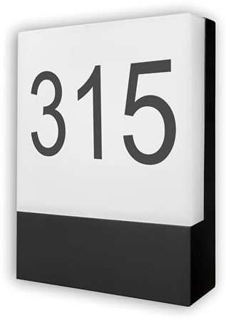 Innovate LED Hausnummer beleuchtet 230V – Außenleuchte - Wandlampe aussen schwarz – Witterungsbeständig nach IP54 - Warmweiß - inkl. Selbstklebeziffern