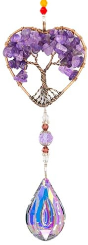 Windspiel Regenbogen, Sun Catchers Sonnenfänger Kristall, Baum des Lebens natürlichen Chakra Heilung Kristall Gife für Frauen, Amethyst Geschenke für Mädchen