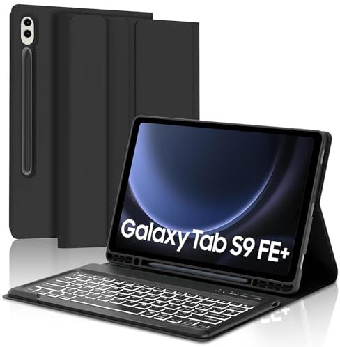 IVEOPPE Tastiera Samsung Galaxy Tab S9 FE Plus 12.4 2023, Cover Tastiera Samsung tab S9 Plus, Tastiera Italiano Retroilluminata Bluetooth per Galaxy Tab S9FE/S9+, Nero