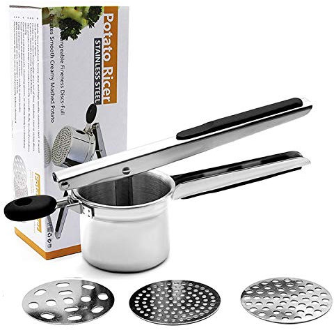 Pressa di Patate, Acciaio Inossidabile in Acciaio di Patate 3 Fette Intercambiabili Spaetzle Press per la Purea di Patate Spaetzle Noodle Machine per Fine, Medio e Ruvido