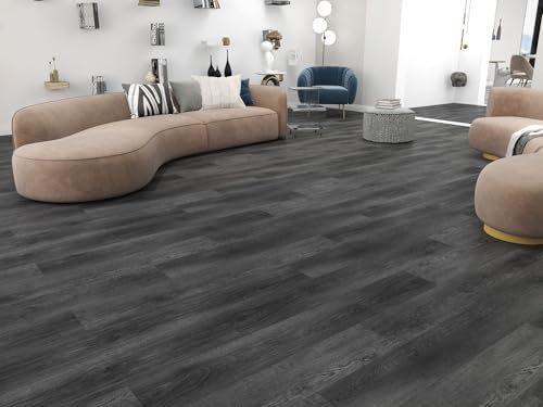 Built Right SPC Vinyl Click Lock Flooring – Anthracite Wood Effect Planks, 6.5mm Thick, Easy DIY Interlocking Installation, Luxury Vinyl Flooring for Bathroom, Kitchen, Bedroom – 1.79m² Pack