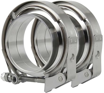 Densieg 2x V-Band Klemme Ø 76,2 mm (3 Zoll) + Flansche – Edelstahl Auspuffschelle Kit für Turbo, Downpipe, Auspuff, Schnellverschluss, Universell für Motorsport & Tuning– Quick Release Rohrverbinder