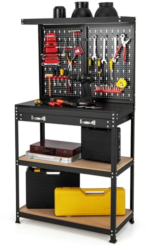 FANTASK Établi de 155 cm de Haut, Banc à Outils avec Panneau perforé et 13 Accessoires, Table de Travail avec tiroir