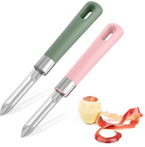 2 Pcs Swivel Vegetable Peeler Sharp Stainless Steel Rotary Peeler with Easy Non-Slip Hand Grip Potato Peelers for Kitchen, Fruit, Carrot Durable and Dishwasher Safe (Green Pink)