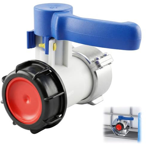 QWORK® IBC Wassertankadapter, DN40/62mm IBC Absperrhahn Auslaufhahn Klappenhahn mit Aluminium-Überwurfmutter, für 1000L IBC Container, Wassertank, Regentonne