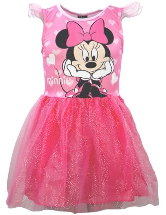 Disney Minnie Maus Mädchen Sommerkleid (Gr. 104–134) – Funkelnder Glitzer-Tüllrock & herziger Minnie-Print – 100% Polyester