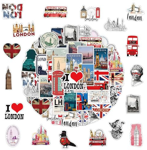 50PCS Travel Stickers for Kids,Adults,Waterproof Vinyl Travel London Stickers for Scrapbooking,Water Bottle Laptops Aesthetic Scrapbook Luggage Sticker School Rewards Party Favors