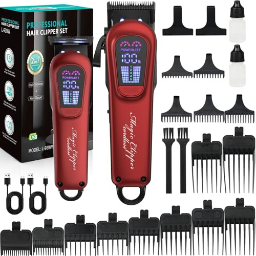 BRICH Haarschneidemaschine Profi für Herren - Wiederaufladbarer Barber Set mit USB-Ladegerät, Einstellbar für Bart & Kopfhaar, Komplett-Set für Professionellen DIY Haarschnitt zu Hause (Rot)