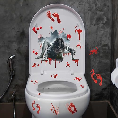 Halloween Blutige Aufkleber, Dwafill Halloween Fensteraufkleber Glas, Blutige Handabdrücken Fußabdrücken Aufkleber Dekorationen Horror Sticker Poster für Türen, Fenster, Spukhäuser (Rot-Schwarz)