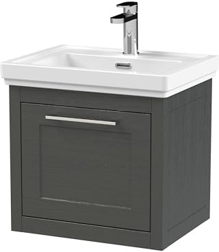 Balterley Vanity Unit with Basin Wall Hung, Single Drawer Soft Close with 1 Tap Hole Rectangular Sink and Handle, Bathroom Vanity Units, Traditional Sink Cabinet - 531 x 406 x 515mm (Dark Grey)