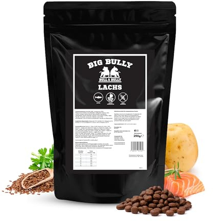 Hundefutter Trocken Big Bully Lachs – Trockenfutter für Hunde 250g | Tierärztlich entwickeltes Hundetrockenfutter Premium Dog Food – Energiereiches Monoprotein Hunde Futter von BULL & BULLY
