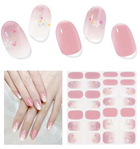 Nagelfolie UV Härtend - 28 Stück UV Gel Nagelfolien Selbstklebend Frühling Floral Nail Sticker Art Stickers DIY für Damen (Nackte Blumen)