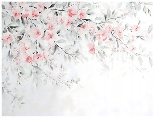 WallArena - Papier peint panoramique intissé Fleurs 250x175 cm - Papier peint photo non tissé - Pour salon et chambre à coucher - Effet 3D - Avec colle - roses blanches botaniques