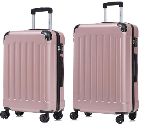 YONSLY Premium Reisekoffer TSA-Schloss,YKK-Reißverschluss Hartschalen-Koffer Trolley Kabinenkoffer Rollkoffer Suitcase Handgepäck 4 Rollen (Roségold, L-XL-Set)
