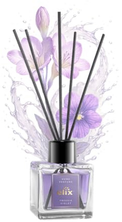 ELIX HOME PERFUME Raumduft Diffusor mit Stäbchen 100 ml Freesia & Violet - Reed Diffuser im Glasflakon, frischer Blütenduft mit Zitrus Freetzia Veilchen Aprikose, langanhaltend für Wohnzimmer
