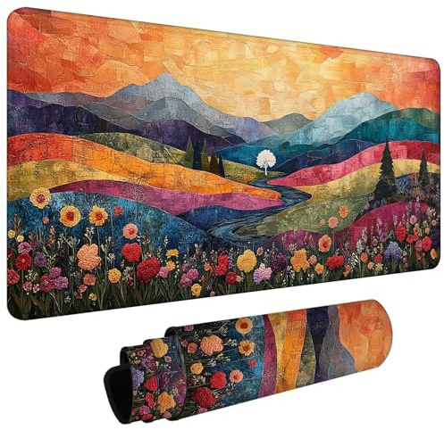 Alfombrilla Ratón Grande Gaming Mouse Pad XXL 600x300x3mm Lavable para Precisión Velocidad en Juegos-Antideslizante-Superficie de Tejido, Mouse Mat de Oficina Gaming en Casa (Paisaje Retro) L#L1227