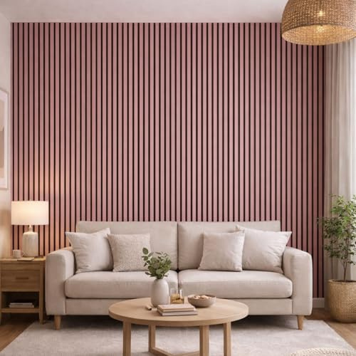Jobu Acoustic Wall Panels in Petal Pink with Black Backing, 240cm x 60cm, (10 Pack)