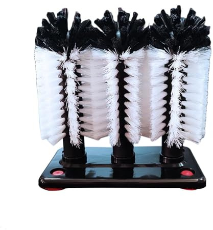 Triple Glass Cleaning Brush - 3 Brush Glass Cleaner with Suction Base | Multi-Angle Cleaning Tool | Ideal for Beer Cups, Wine Glasses with Long Red Wine Goblets and Kitchen Bar Accessories