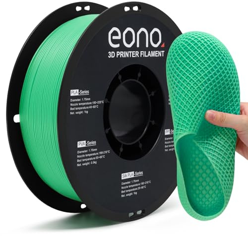 Eono Matte TPU Filament 95A, Flexibel & Stabil, 1.75mm, Maßgenauigkeit ±0.03mm, Kompatibel mit gängigen 3D-Druckern, Geeignet für RC-Modelle & Dekofiguren, 1kg-Spule (Grün)