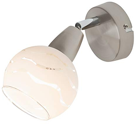 Briloner Leuchten 2046-012, Wandleuchte, Wandlampe mit dreh-und schwenkbarem Spot, elegant teilsatiniert Glas in Wellenoptik, Fassung E14 max. 40 Watt, Metall, matt-Nickel, 8 x 8 x 10.5 cm