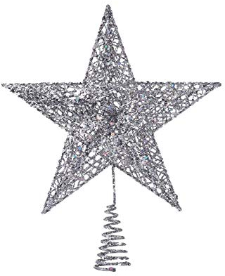 NICEXMAS 20cm Weihnachtsbaumspitzen Spitze für Weihnachtsbaum Silber Stern Baum Topper Exquisite Weihnachtsbaum Topper Dekor