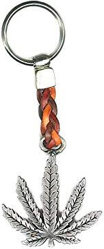 ClaroSchmuck Schlüsselanhänger Schlüsselring Hanfblatt schön gearbeitet an Lederband, 8 cm Plus Ring 2,5cm