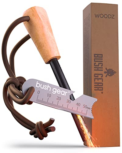 Bush Gear Feuerstahl Outdoor 8mm - Bis zu 17.000 Zündungen - Feuerstarter Set - 8, 10 oder 12 mm Dicke - Feuerstein für Survival, Camping, Zuhause und Bushcraft Abenteuer Version: Woodz