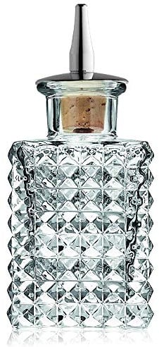 Cocktail Bitters Bottle | Vintage Square Glass Design with Cork and Stainless Steel Dasher Top - 3oz / 90ml | Professional Bar Set Accessory Tool for Making Craft Cocktails & Whiskey Old Fashioned