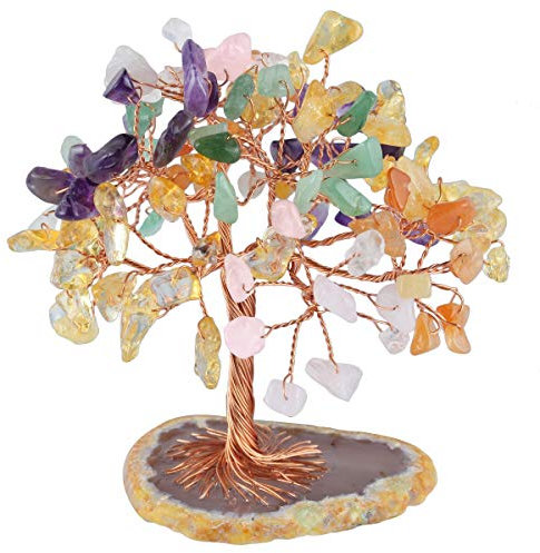 KYEYGWO Geld Baum auf Achat Basis Bonsai Skulptur Figur für Glück Reichtum Gesundheit 2,3-3 hoch gewickelt